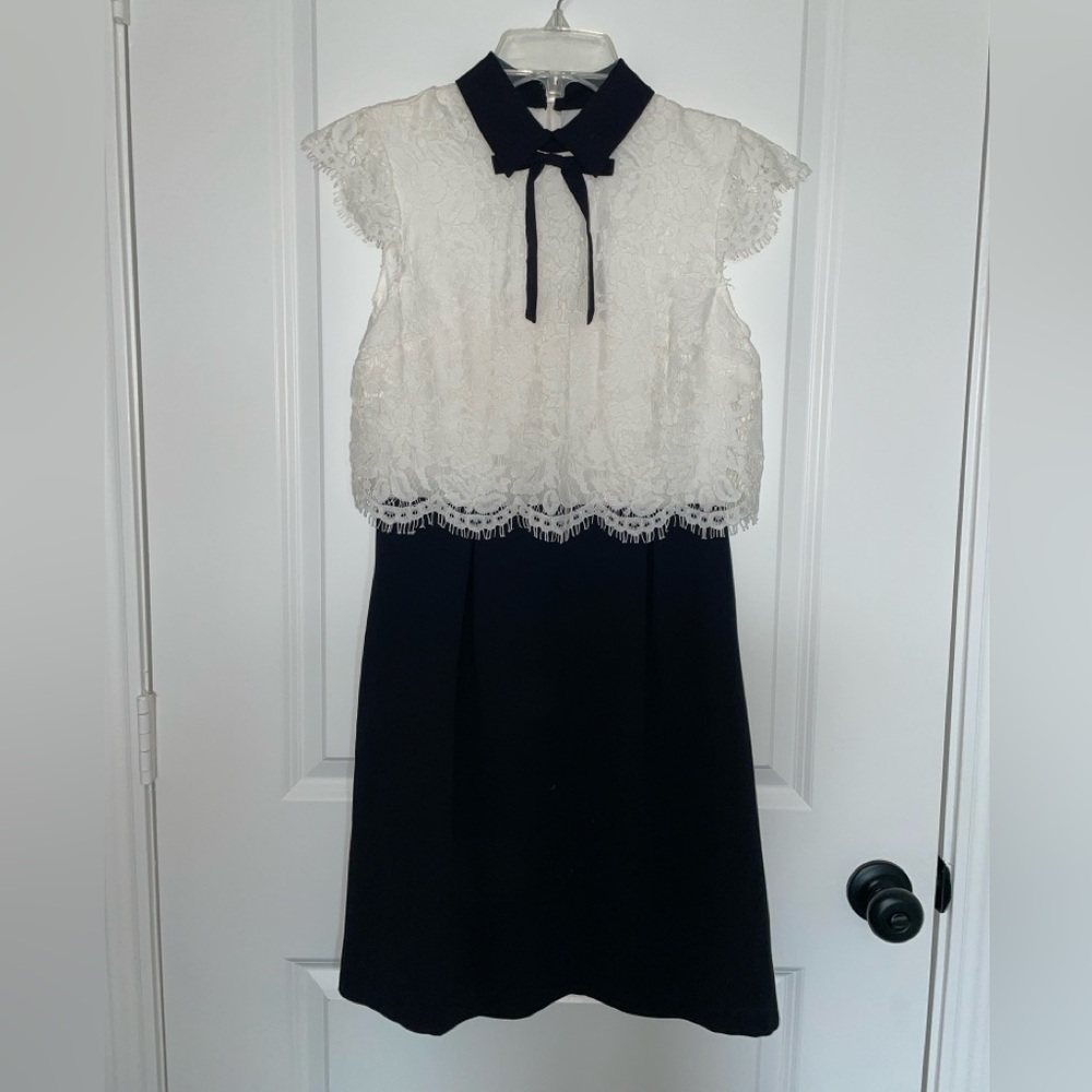 CeCe Black and White Lace Bow Dress